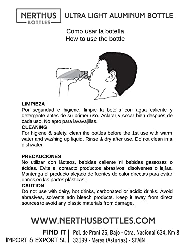 NERTHUS Ballenas FIH 805-Botellín Infantil a Prueba de Fugas, Botella de Agua para niños con Dibujos de Dinosaurios Color Azul, 500 ml, Aluminio