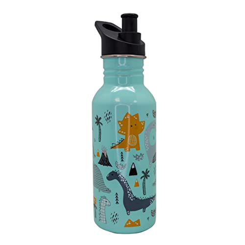 NERTHUS Ballenas FIH 805-Botellín Infantil a Prueba de Fugas, Botella de Agua para niños con Dibujos de Dinosaurios Color Azul, 500 ml, Aluminio