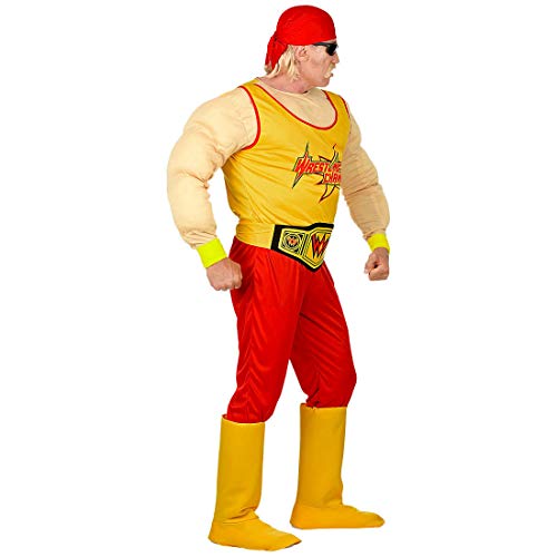 NET TOYS Disfraz Hulk Hogan - Amarillo-Rojo L (ES 52) - Outfit Deportivo para Hombre Luchador Disfraz Masculino Carnaval y Fiestas temáticas