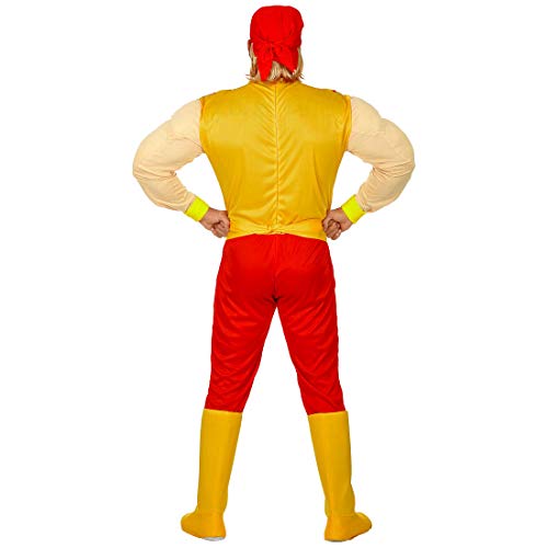 NET TOYS Disfraz Hulk Hogan - Amarillo-Rojo L (ES 52) - Outfit Deportivo para Hombre Luchador Disfraz Masculino Carnaval y Fiestas temáticas