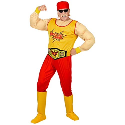 NET TOYS Disfraz Hulk Hogan - Amarillo-Rojo L (ES 52) - Outfit Deportivo para Hombre Luchador Disfraz Masculino Carnaval y Fiestas temáticas