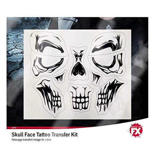 NET TOYS Terrorífico Tatuaje Adhesivo Calavera para la Cara - Negro - Original Maquillaje de Fiesta Tatuaje de Calavera Fiestas temáticas y Fiestas de Terror