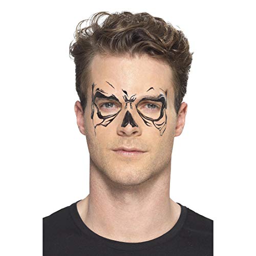 NET TOYS Terrorífico Tatuaje Adhesivo Calavera para la Cara - Negro - Original Maquillaje de Fiesta Tatuaje de Calavera Fiestas temáticas y Fiestas de Terror