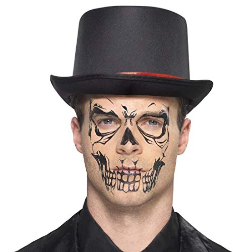 NET TOYS Terrorífico Tatuaje Adhesivo Calavera para la Cara - Negro - Original Maquillaje de Fiesta Tatuaje de Calavera Fiestas temáticas y Fiestas de Terror