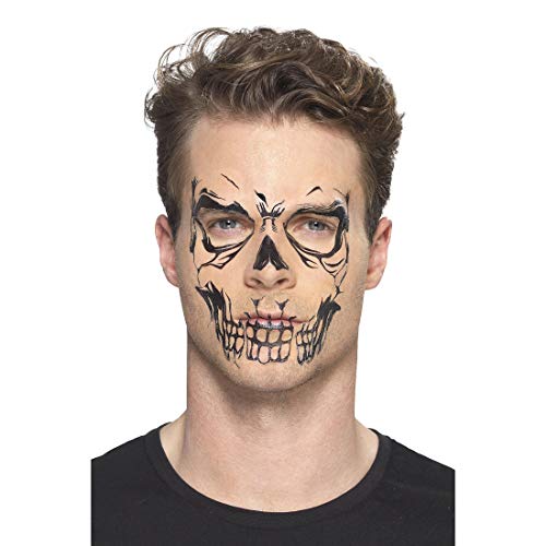 NET TOYS Terrorífico Tatuaje Adhesivo Calavera para la Cara - Negro - Original Maquillaje de Fiesta Tatuaje de Calavera Fiestas temáticas y Fiestas de Terror