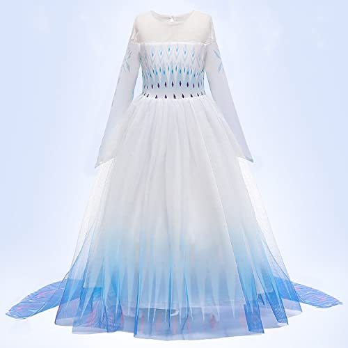 New Front Disfraz de princesa Elsa para niña vestido de princesa de 2 mangas largas disfraz y accesorios de Navidad, Halloween, cumpleaños vestido de cosplay corona Blanco 6 unidades