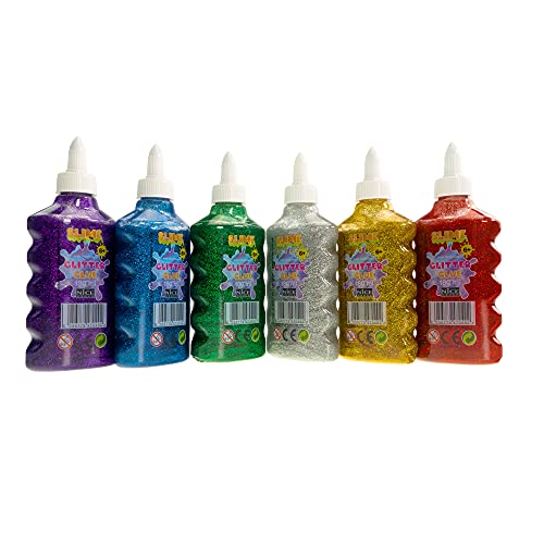 Nice Group - Pantalla Slime Glue para niños con collas Metales, Transparentes, Pastel, Purpurina y 10 activadores