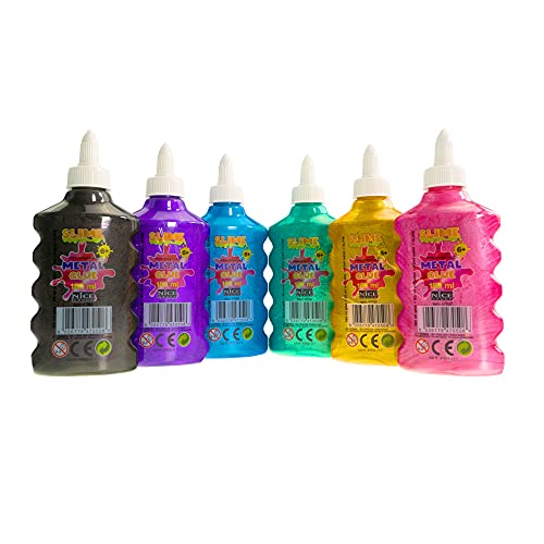 Nice Group - Pantalla Slime Glue para niños con collas Metales, Transparentes, Pastel, Purpurina y 10 activadores