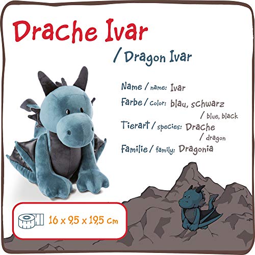 NICI- Peluche de pie dragón Ivar 20cm, Color Azul, 20 cm (46713)