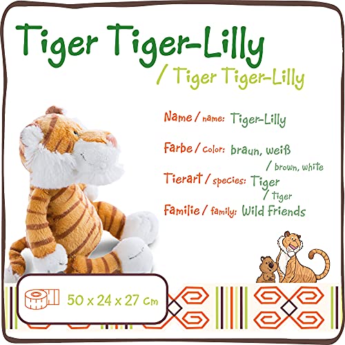 NICI Tierno Tiger-Lilly 50 cm – Juguetes de Peluche sostenibles, niñas y bebés – Muñeco ecológico para Jugar y abrazar de la colección Wild Friends GO Green, Color marrón/Blanco, (47205)