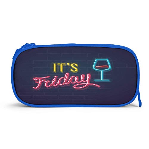 Nicokee Estuche para lápices de neón It's Friday Sign para copas de vino, fiesta, noche, fin de semana, bolsa de almacenamiento, con cremallera, para oficina, viajes, maquillaje, color azul