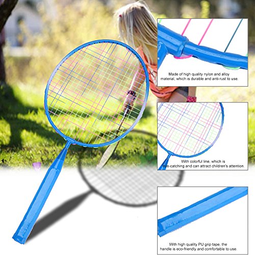 Niños Raqueta de bádminton, práctica de Entrenamiento de aleación de Nylon niños Volantes niños bádminton Accesorio(Azul)