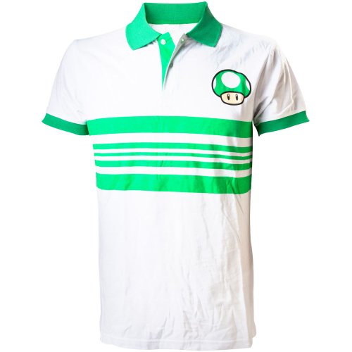 Nintendo Camisa Super Mario Bros Green Mushroom Polo (pequeño, Blanco/Verde)