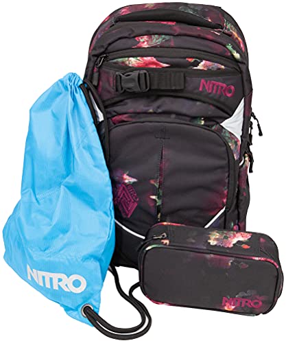 Nitro Superhero Mochila Escolar, Black Rose, Set mit Turnbeutel und Pencil Case XL Unisex, niño