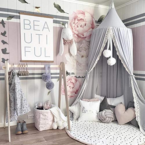 non-brand Cama con Dosel de Princesa Mosquitero de Algodón Colgante Transpirable para Niños, Decoración para Hogar Dormitorio - Gris