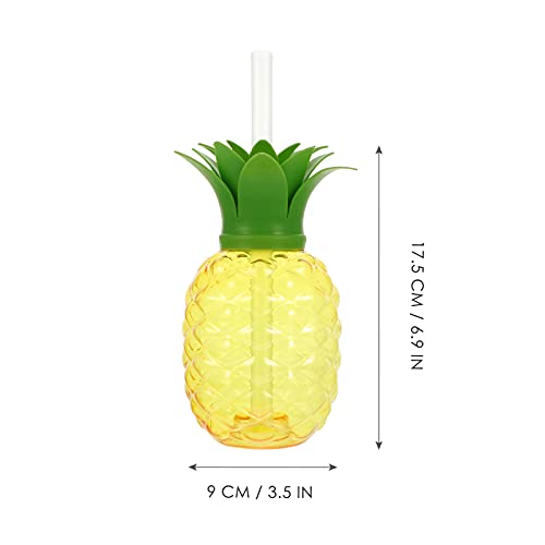 NUOBESTY Tazas de Bebida de Piña Tazas Hawaianas con Pajitas 500Ml Tazas de Piña para Hawaii Luau Fiesta de Verano Playa Paquete de 4