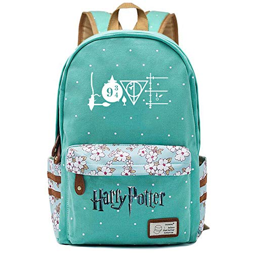 NYLY Chicas Mochila Floral Mujeres Moda de Compras de Viaje Mochila portátil Casual Daypacks, Harry Potter Las Reliquias de la Muerte Bolsa de Reliquias L (Verde Claro) Estilo-9