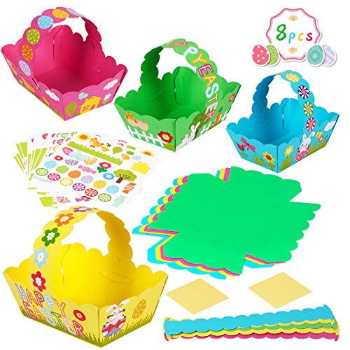 O-Kinee Canasta de Pascua, 8pcs Canasta de Pascua de Papel, Manualidades Infantiles de Pascua, Canastas de Pascua para Llenar, Cesta de Pascua Creativa, Regalo para Decoración de Pascua (8pcs)