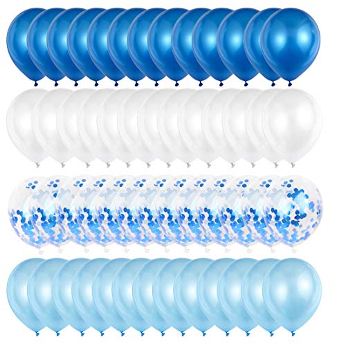 O-Kinee Globos Azules,60 pcs Globos Azules y Blancos,Globos Confeti Azul,Globos de Fiesta,para Niño Bautizos Comunion Baby Shower Bodas Decoraciones de Fiesta de Cumpleaños (azul)