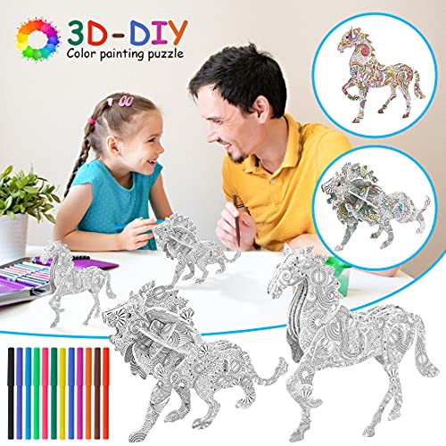 O-Kinee Puzzles para Colorear, Juego de Rompecabezas para Colorear 3D, DIY Arts Crafts Puzzle Kit, Juego de Manualidades para los Muchachos de Chicas