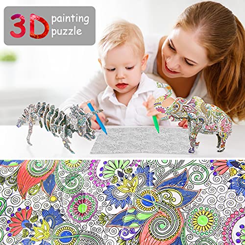 O-Kinee Puzzles para Colorear, Juego de Rompecabezas para Colorear 3D, DIY Arts Crafts Puzzle Kit, Juego de Manualidades para los Muchachos de Chicas