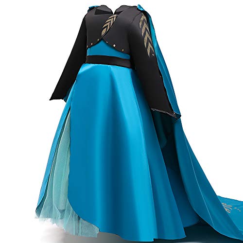 O.AMBW Disfraz Reina Anna de Frozen 2 Vestido de Ceremonia de coronación con Capa Desmontable Cosplay Princesa Ana con Accesorios para Halloween Carnaval Cumpleaños Niñas de 2 a 10 años