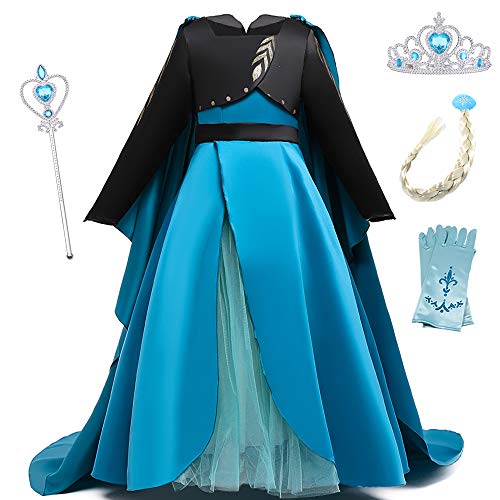 O.AMBW Disfraz Reina Anna de Frozen 2 Vestido de Ceremonia de coronación con Capa Desmontable Cosplay Princesa Ana con Accesorios para Halloween Carnaval Cumpleaños Niñas de 2 a 10 años