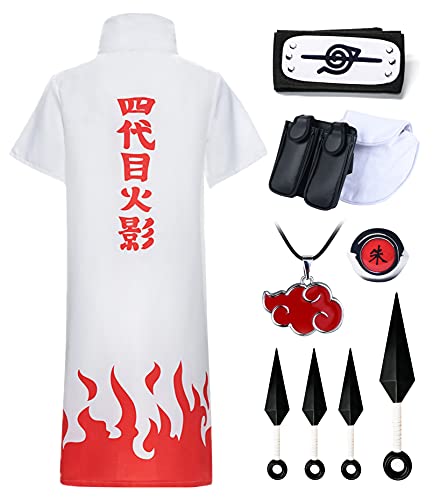 O.AMBW Set Disfraz de Itachi Uchiha Cosplay Naruto Akatsuki Uniforme Disfraz de Adulto Trajes Akatsuki Ninja para Halloween Carnaval Navidad Fiesta Blanco