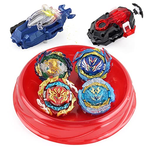 OBEST Peonzas de Batalla con Lanzador, con Estadio Conjunto, 4 Pcs Metal de de Combate Estallido Turbo Gyro Spinners y 2 Launcher, Regalos Juguetes para Niños