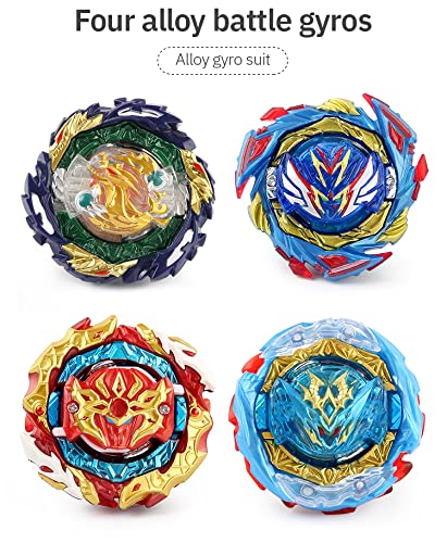 OBEST Peonzas de Batalla con Lanzador, con Estadio Conjunto, 4 Pcs Metal de de Combate Estallido Turbo Gyro Spinners y 2 Launcher, Regalos Juguetes para Niños