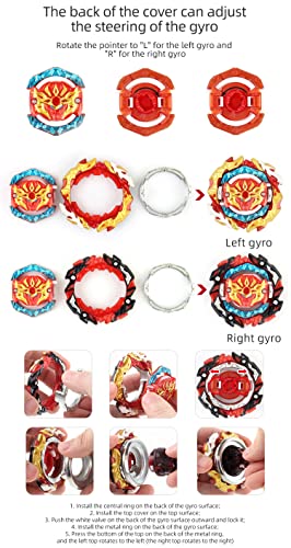 OBEST Peonzas de Batalla con Lanzador Conjunto, con Estuche Portátil, 8 Pcs Metal de Combate Estallido Turbo Gyro Spinners y 2 Launcher, Contrapeso Set, Juguetes Regalo para Niños