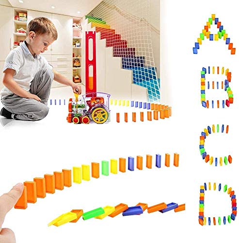 OBEST Tren eléctrico Domino 100PCS, Juego automático de distribución de Rally, Juguete Educativo para la Primera Infancia Adecuado para niños Mayores de 3 años Frente Transparente