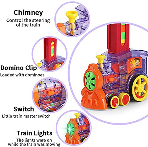 OBEST Tren eléctrico Domino 100PCS, Juego automático de distribución de Rally, Juguete Educativo para la Primera Infancia Adecuado para niños Mayores de 3 años Frente Transparente