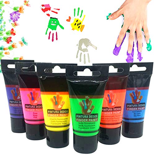 OCEANO 6×30ml Botes Pintura de Dedos para niños, Pintura de Dedos，Lavable Pinturas para niños no tóxicas, de Color Natural y ecológico