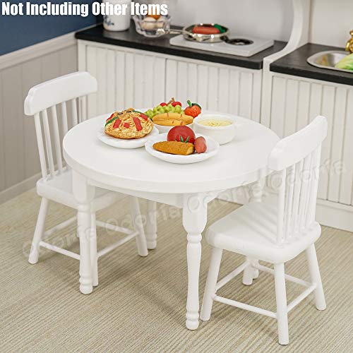 Odoria 1/12 Miniatura Mesa de Comedor Blanco y 2 Sillas Muebles para Casa de Muñecas