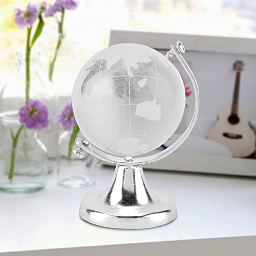 Omabeta Globo terráqueo Redondo Mapa del Mundo Bola de Cristal Esfera Bola mágica con Soporte Decoración artística para el hogar Decoración de Oficina Regalo 6.5x4cm(Plata)