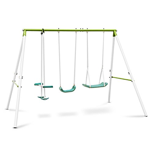 Oneconcept Olav - Columpio de jardín Infantil, Exteriores, hasta 4 niños de 3 a 8 años, Peso máx. 120 kg, Balancín con Asiento y reposapiés, Acero, Asientos plástico, Verde Claro