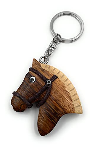 Onwomania Llavero de madera cabeza de caballo caballo pony halter melena colgante encanto