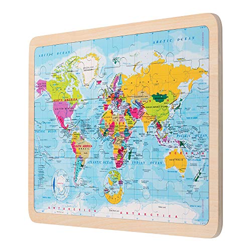 Oregon Scientific-SK301R SmartKids Magic Jigsaw - Puzzle de Doble Mapa del Mundo con Dibujos Animados y política, Color marrón Oscuro (SK301R)