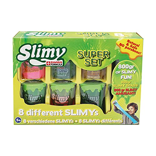 Original Slimy Super Set 8 – 800 g – 8 x 100 g vasos con diferentes variedades Slimy Slime para máxima diversión