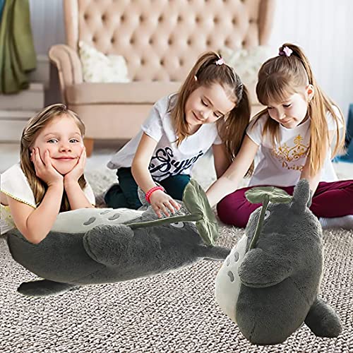 OshoeQ Totoro Peluche ​Juguete Lindo Felpa Gato Anime Figura Mi Vecino Totoro Peluche Squirtle MuñEcos Boda Vacaciones De CumpleañOs De La Novia De Regalo Kid (Hoja De Loto,Gris,30cm