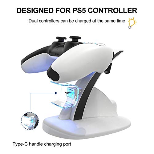 OTTF Cargador de controlador PS5, estación de carga rápida dual USB, soporte de estación de acoplamiento tipo C con luces de carga indicadoras LED