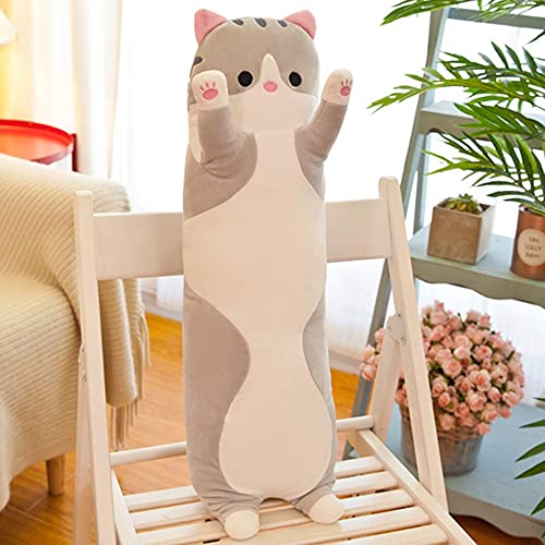 OUKEYI Juguete suave de peluche para gato, de 27.5 pulgadas, juguete de peluche para gato, almohada de peluche para gato, cojín para dormir para niños (gris)