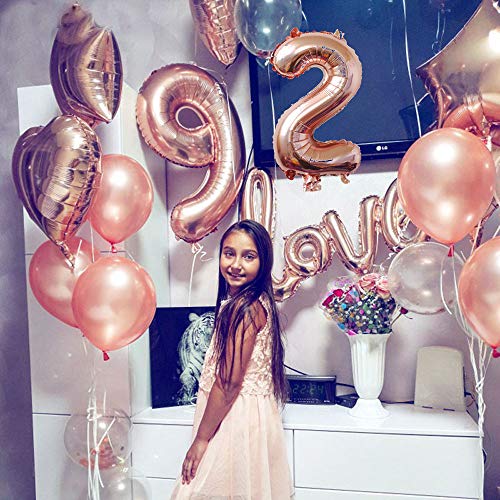 Oumezon - Decoración un cumpleaños, para 29 años, para chica, de color oro rosado, guirnalda de «Happy Birthday», globos con confeti, globos brillantes, números, decoración para fiesta