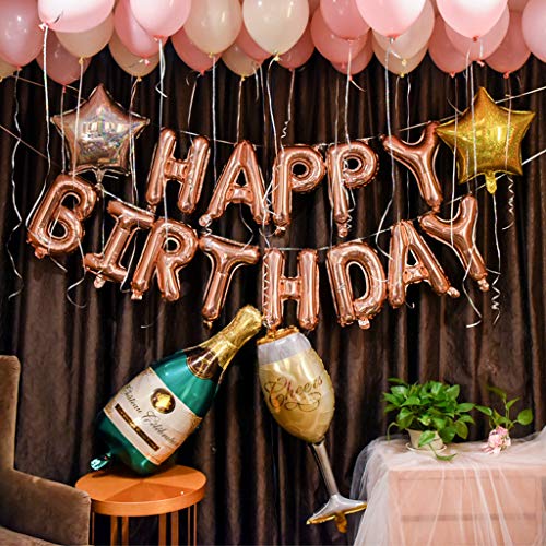 Oumezon - Decoración un cumpleaños, para 29 años, para chica, de color oro rosado, guirnalda de «Happy Birthday», globos con confeti, globos brillantes, números, decoración para fiesta