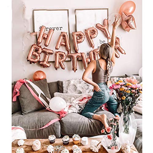 Oumezon - Decoración un cumpleaños, para 29 años, para chica, de color oro rosado, guirnalda de «Happy Birthday», globos con confeti, globos brillantes, números, decoración para fiesta