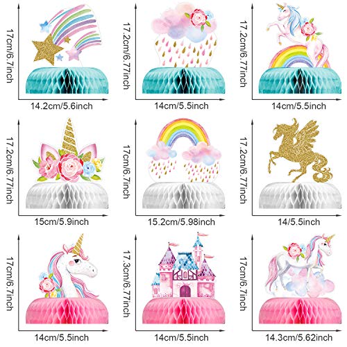 Outus 9 Centros de Mesa con Forma de Panal de Unicornio Arcoíris Topper de Mesa de Panal de Unicornio Brillante para Suministros de Decoración de Fiesta Cumpleaños de Panal de Unicornio