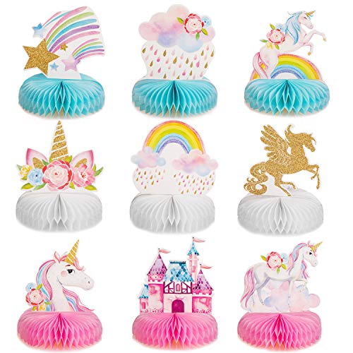 Outus 9 Centros de Mesa con Forma de Panal de Unicornio Arcoíris Topper de Mesa de Panal de Unicornio Brillante para Suministros de Decoración de Fiesta Cumpleaños de Panal de Unicornio