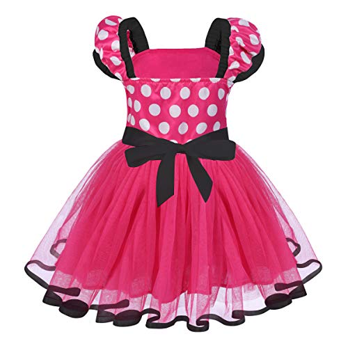 OwlFay Disfraz Minnie Niña Bebé Vestidos de Fiesta Princesa con Diadema Lunares Fantasía Tutú Ballet Vestido para Cumpleaños Navidad Carnaval Rose A 3-4 Años