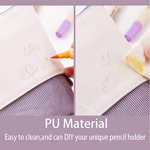 Oyachic Estuche Escolar Pequeña Stand up Pencil Case Bolsa para Lapices Standing Pen Holder Estudiante Plumier Colegio Kawaii Box Pencil Case para Estudiante (púrpura)